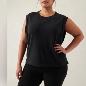 Athleta Seasoft Tank Capped Sleeve Crop Top Black Neutral Athleitc Athleisure 3X